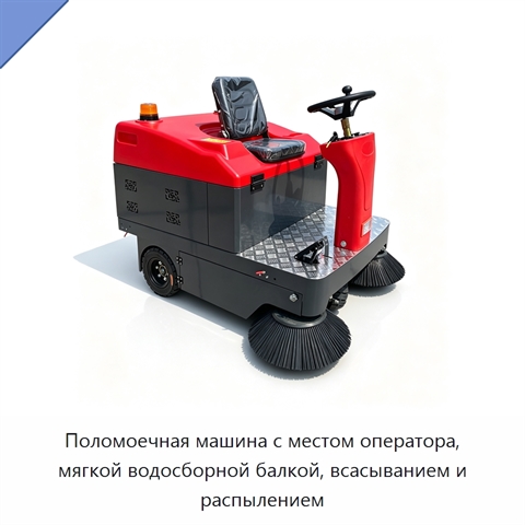 Поломоечная машина с местом оператора, мягкой водосборной балкой, всасыванием и распылением