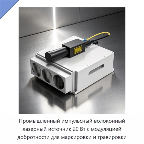 Промышленный импульсный волоконный лазерный источник 20 Вт с модуляцией добротности для маркировки и гравировки