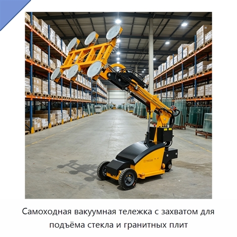 Самоходная вакуумная тележка с захватом для подъёма стекла и гранитных плит