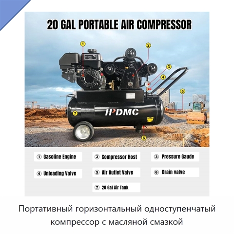 Портативный горизонтальный одноступенчатый компрессор с масляной смазкой