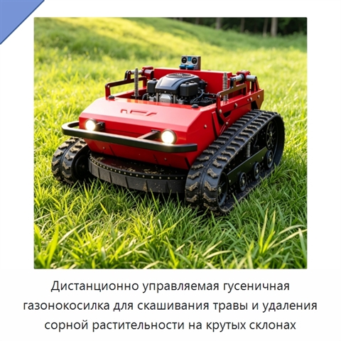 Дистанционно управляемая гусеничная газонокосилка для скашивания травы и удаления сорной растительности на крутых склонах
