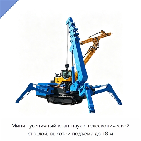 Мини-гусеничный кран-паук с телескопической стрелой, высотой подъёма до 18 м