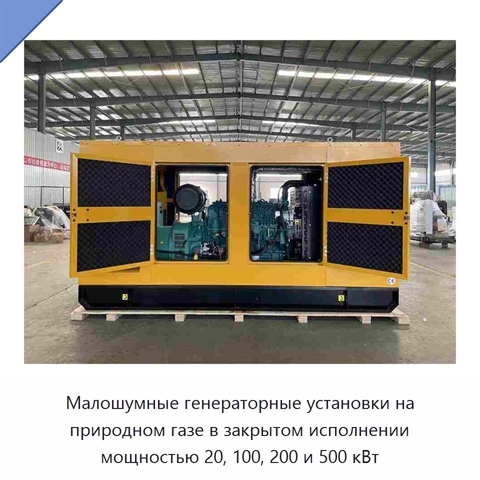 Малошумные генераторные установки на природном газе в закрытом исполнении мощностью 20, 100, 200 и 500 кВт