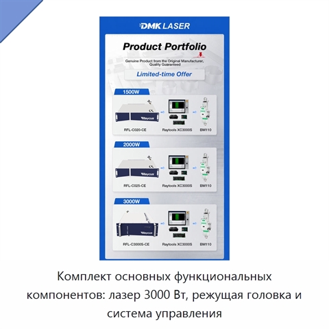 Комплект основных функциональных компонентов: лазер 3000 Вт, режущая головка и система управления