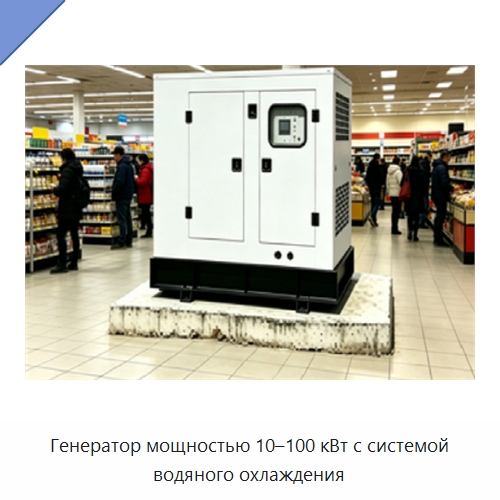 Генератор мощностью 10–100 кВт с системой водяного охлаждения