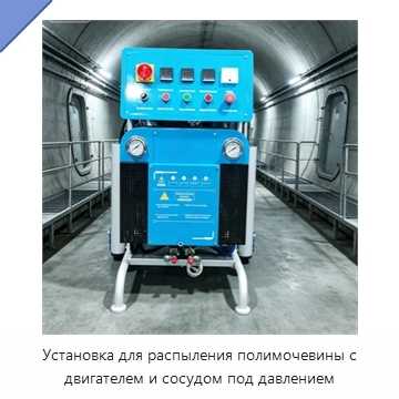 Установка для распыления полимочевины с двигателем и сосудом под давлением