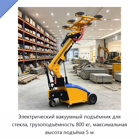 Электрический вакуумный подъёмник для стекла, грузоподъёмность 800 кг, максимальная высота подъёма 5 м