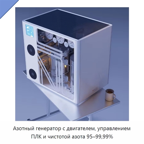 Азотный генератор с двигателем, управлением ПЛК и чистотой азота 95–99,99%