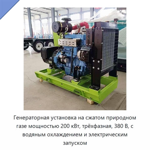 Генераторная установка на сжатом природном газе мощностью 200 кВт, трёхфазная, 380 В, с водяным охлаждением и электрическим запуском