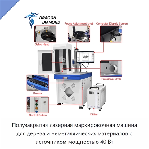 Полузакрытая лазерная маркировочная машина для дерева и неметаллических материалов с источником мощностью 40 Вт