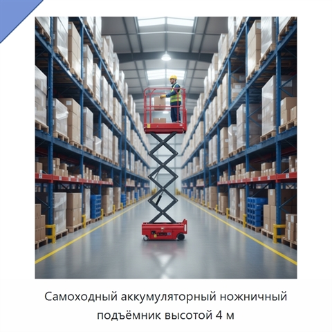 Самоходный аккумуляторный ножничный подъёмник высотой 4 м