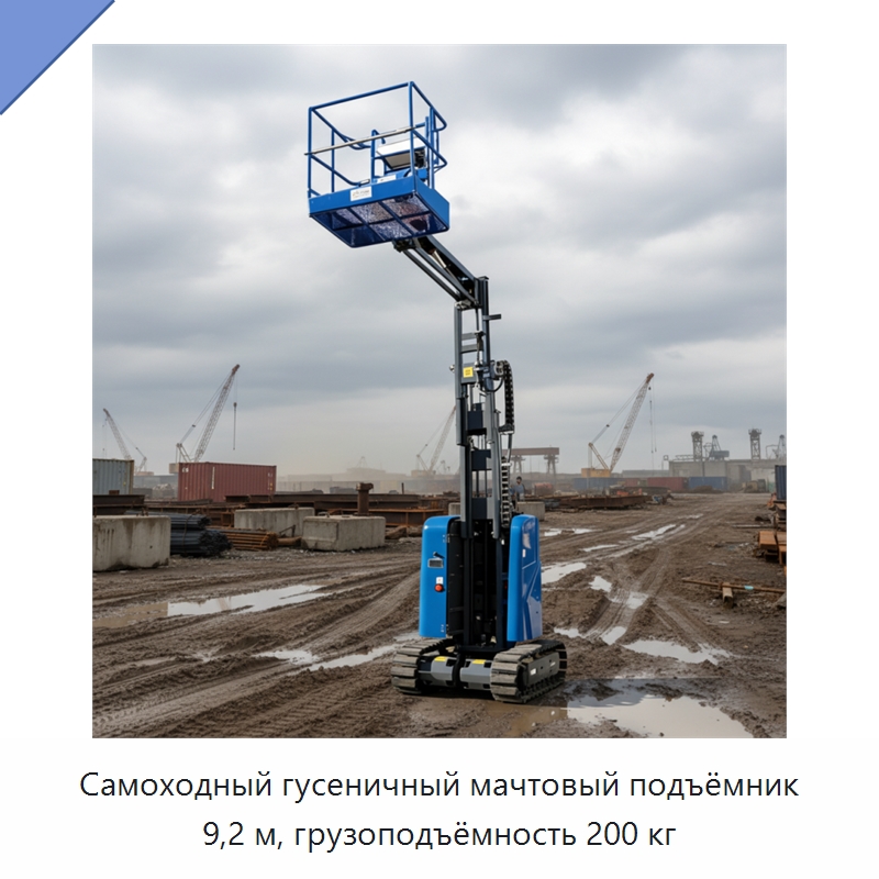 Самоходный гусеничный мачтовый подъёмник 9,2 м, грузоподъёмность 200 кг — Подъемные столы