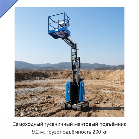 Самоходный гусеничный мачтовый подъёмник 9,2 м, грузоподъёмность 200 кг