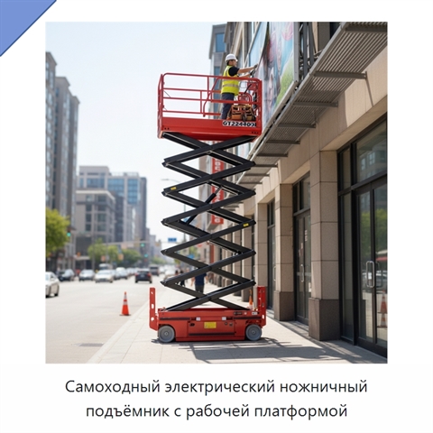 Самоходный электрический ножничный подъёмник с рабочей платформой