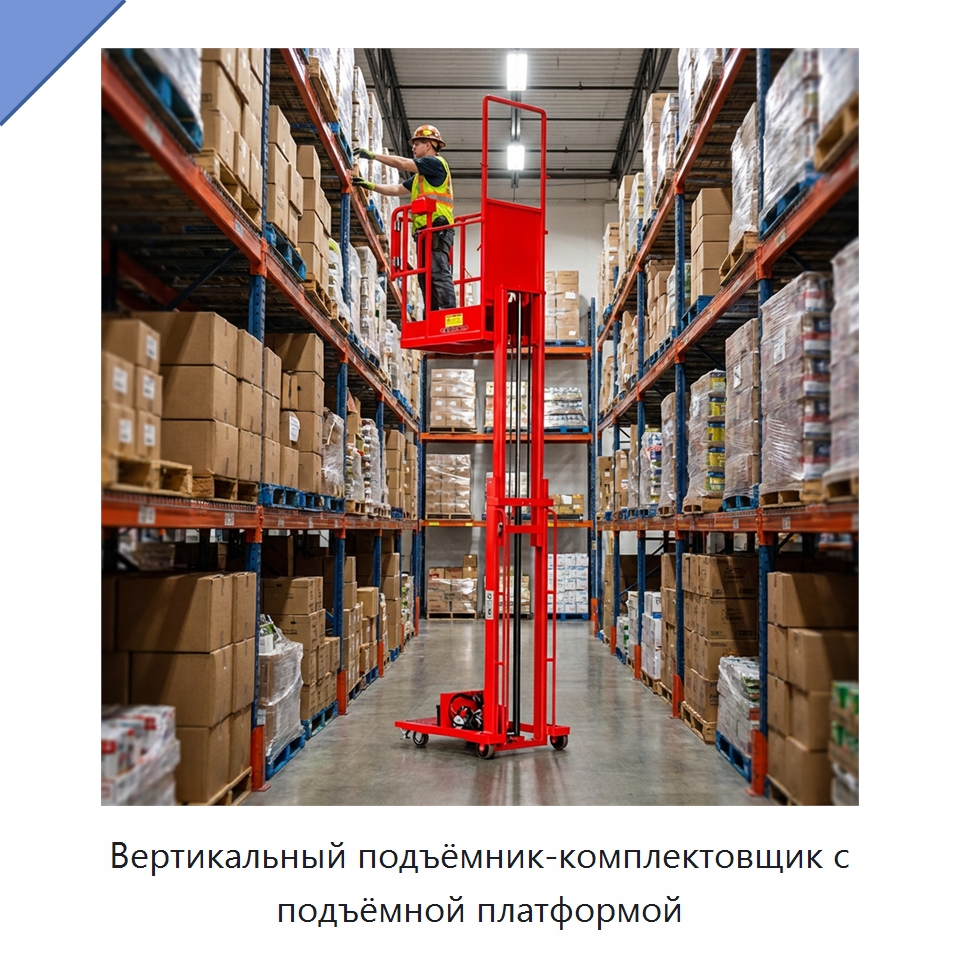 Вертикальный подъёмник-комплектовщик с подъёмной платформой
