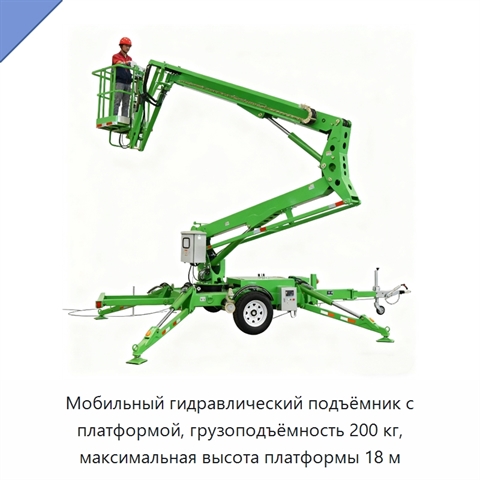 Мобильный гидравлический подъёмник с платформой, грузоподъёмность 200 кг, максимальная высота платформы 18 м