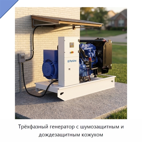 Трёхфазный генератор с шумозащитным и дождезащитным кожухом