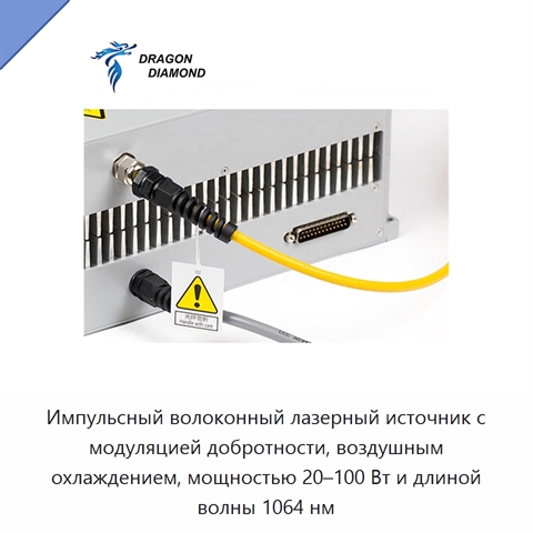 Импульсный волоконный лазерный источник с модуляцией добротности, воздушным охлаждением, мощностью 20–100 Вт и длиной волны 1064 нм