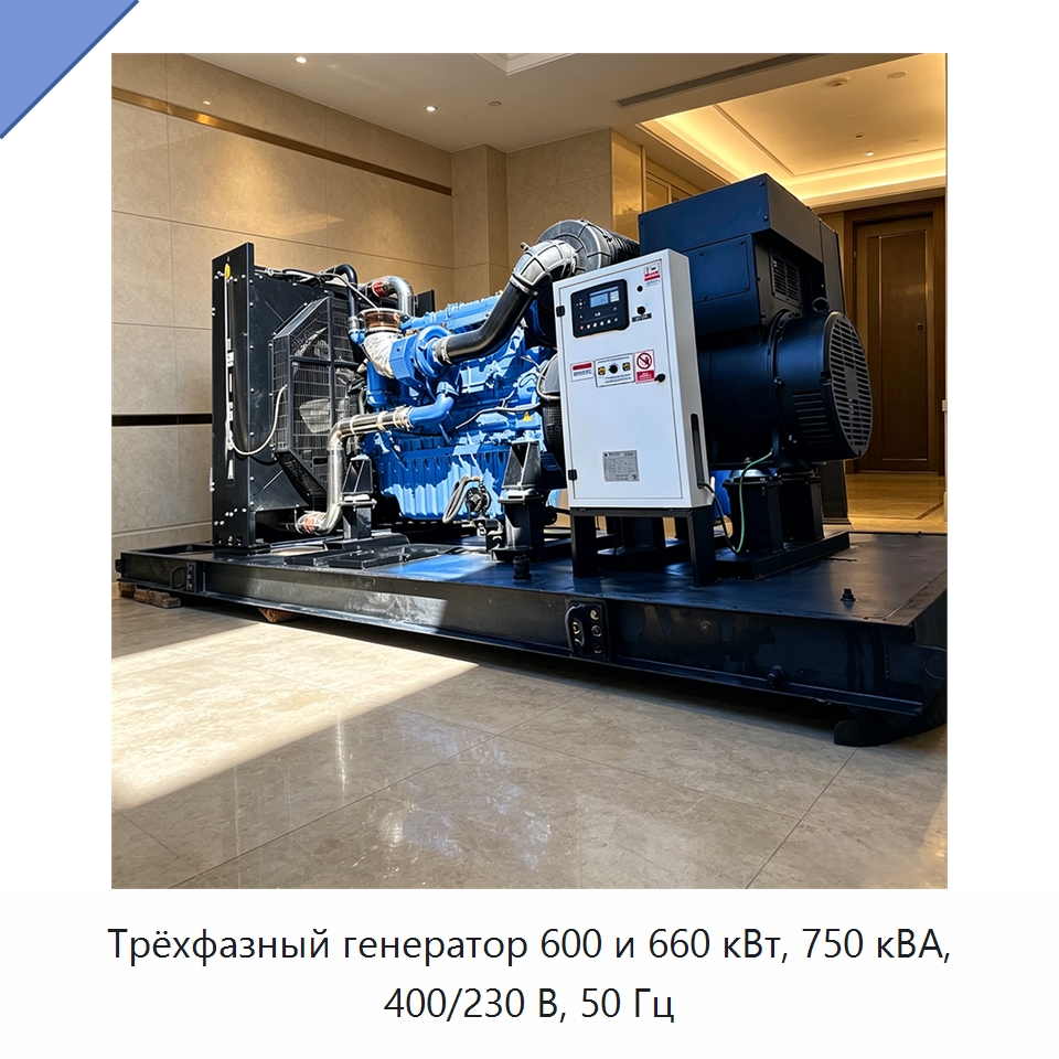 Трёхфазный генератор 600 и 660 кВт, 750 кВА, 400/230 В, 50 Гц — Дизельные генераторы
