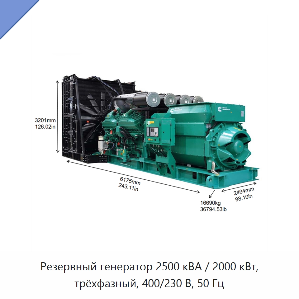 Резервный генератор 2500 кВА / 2000 кВт, трёхфазный, 400/230 В, 50 Гц — Дизельные генераторы