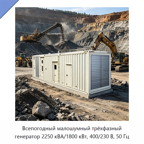 Всепогодный малошумный трёхфазный генератор 2250 кВА/1800 кВт, 400/230 В, 50 Гц