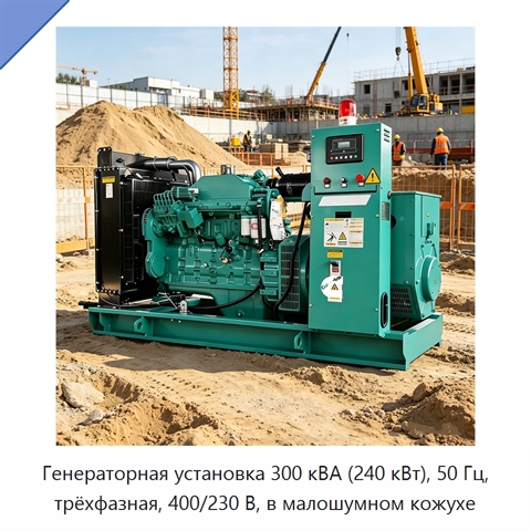 Генераторная установка 300 кВА (240 кВт), 50 Гц, трёхфазная, 400/230 В, в малошумном кожухе