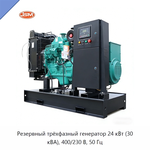 Резервный трёхфазный генератор 24 кВт (30 кВА), 400/230 В, 50 Гц