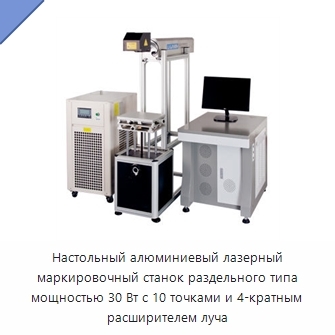 Настольный алюминиевый лазерный маркировочный станок раздельного типа мощностью 30 Вт с 10 точками и 4-кратным расширителем луча