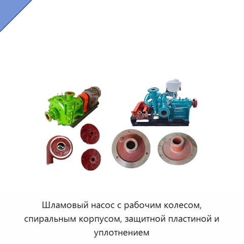 Шламовый насос с рабочим колесом, спиральным корпусом, защитной пластиной и уплотнением
