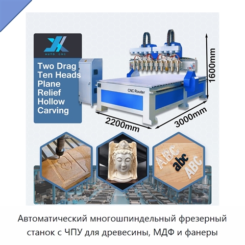 Автоматический многошпиндельный фрезерный станок с ЧПУ для древесины, МДФ и фанеры