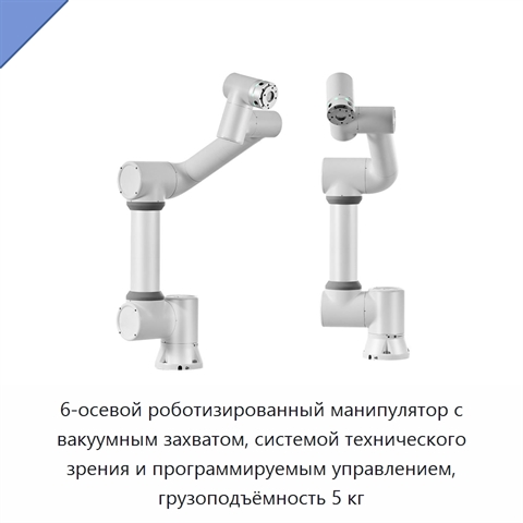 6-осевой роботизированный манипулятор с вакуумным захватом, системой технического зрения и программируемым управлением, грузоподъёмность 5 кг