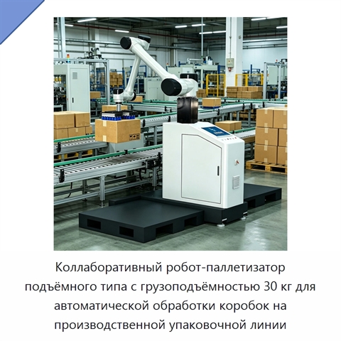 Коллаборативный робот-паллетизатор подъёмного типа с грузоподъёмностью 30 кг для автоматической обработки коробок на производственной упаковочной линии