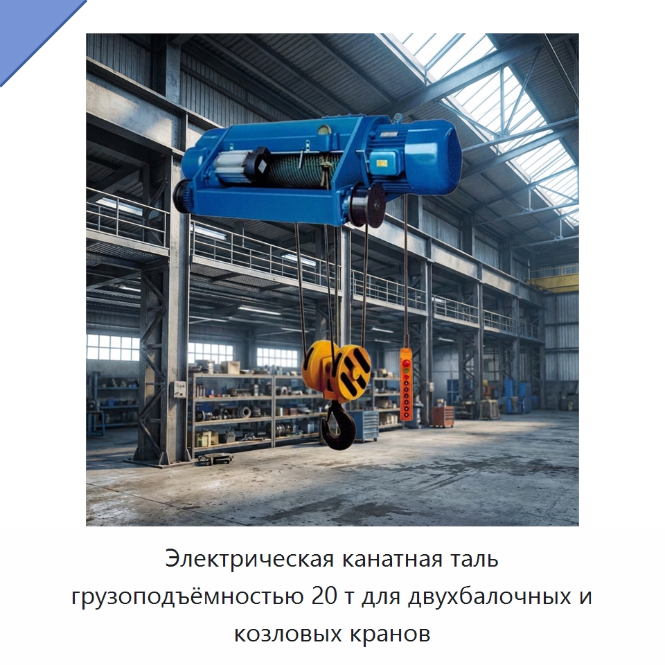 Электрическая канатная таль грузоподъёмностью 20 т для двухбалочных и козловых кранов — Электротали