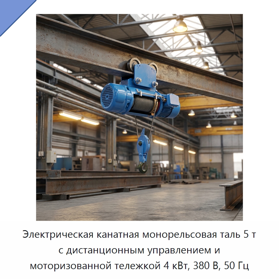 Электрическая канатная монорельсовая таль 5 т с дистанционным управлением и моторизованной тележкой 4 кВт, 380 В, 50 Гц — Электротали