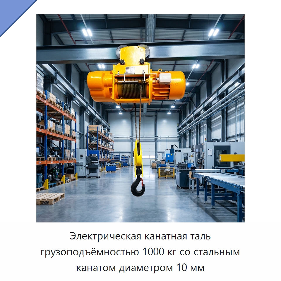 Электрическая канатная таль грузоподъёмностью 1000 кг со стальным канатом диаметром 10 мм — Электротали