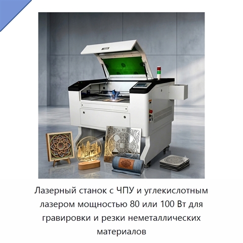 Лазерный станок с ЧПУ и углекислотным лазером мощностью 80 или 100 Вт для гравировки и резки неметаллических материалов