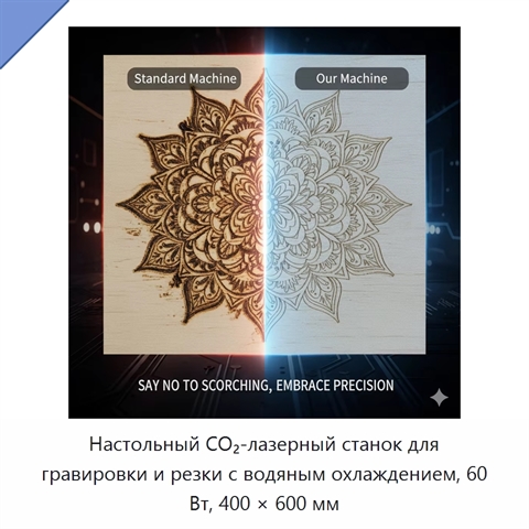 Настольный СО₂-лазерный станок для гравировки и резки с водяным охлаждением, 60 Вт, 400 × 600 мм