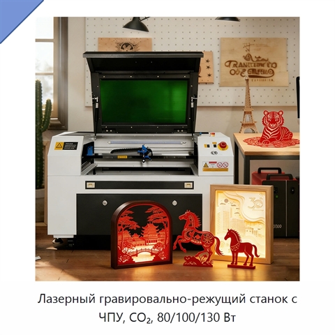 Лазерный гравировально-режущий станок с ЧПУ, CO₂, 80/100/130 Вт