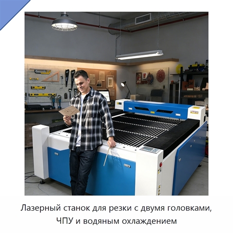 Лазерный станок для резки с двумя головками, ЧПУ и водяным охлаждением