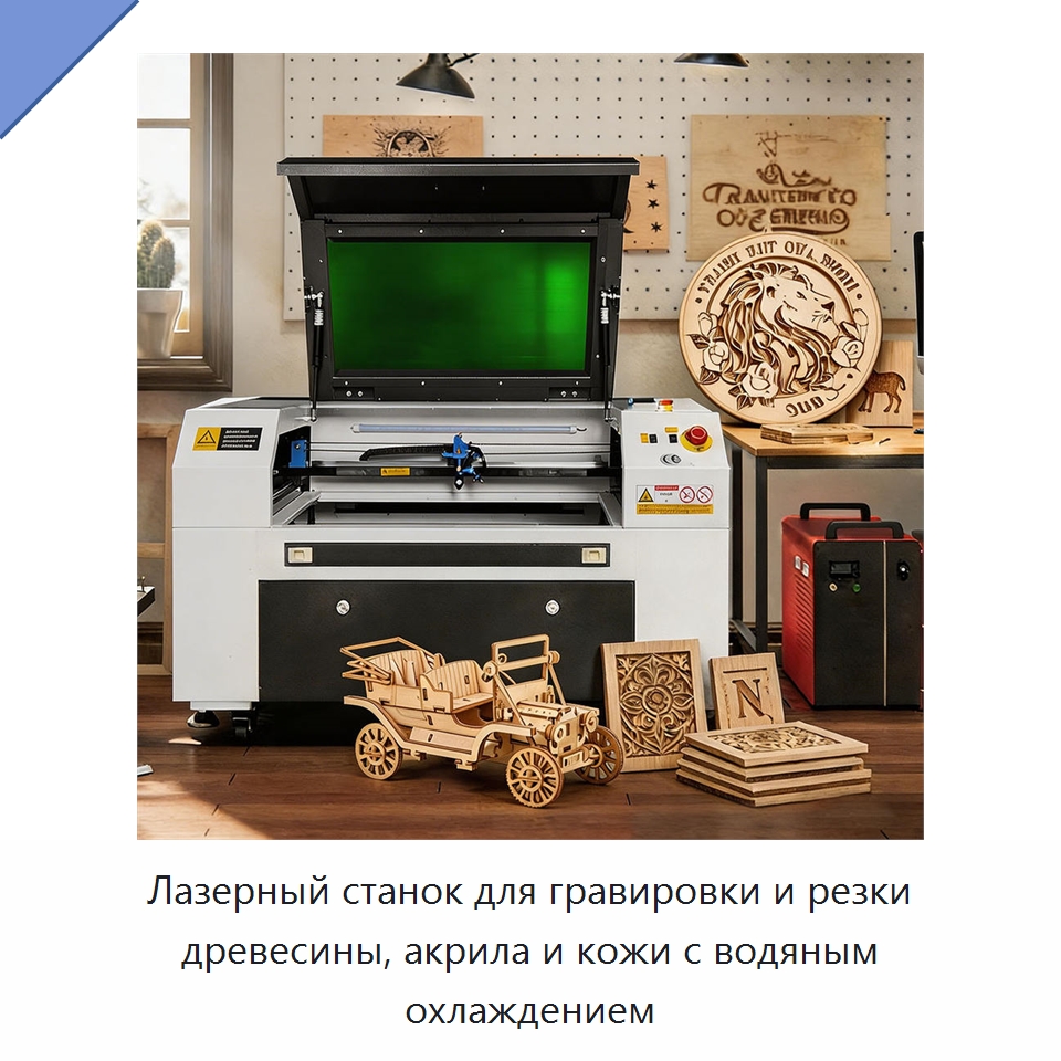 Лазерный станок для гравировки и резки древесины, акрила и кожи с водяным охлаждением — Станки лазерной резки