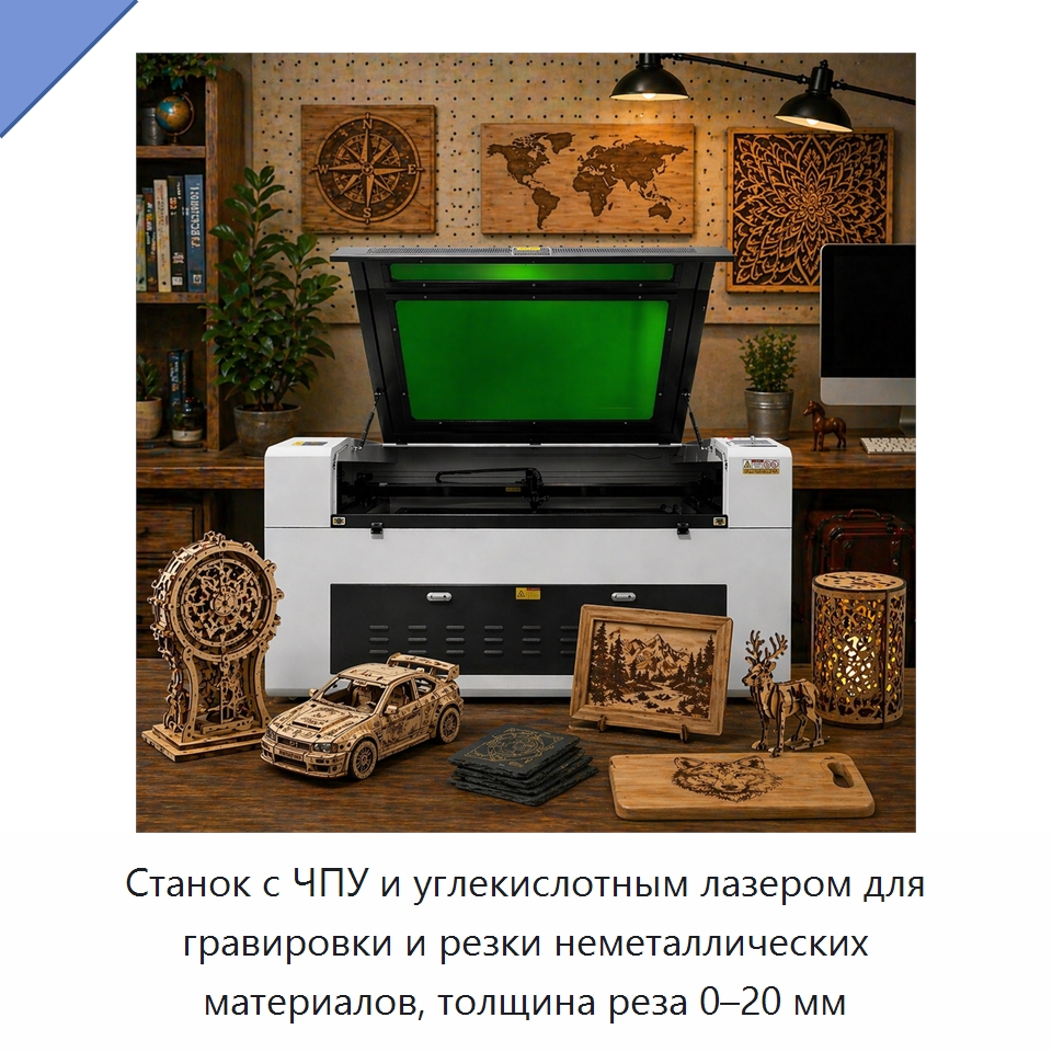 Станок с ЧПУ и углекислотным лазером для гравировки и резки неметаллических материалов, толщина реза 0–20 мм — Станки лазерной резки