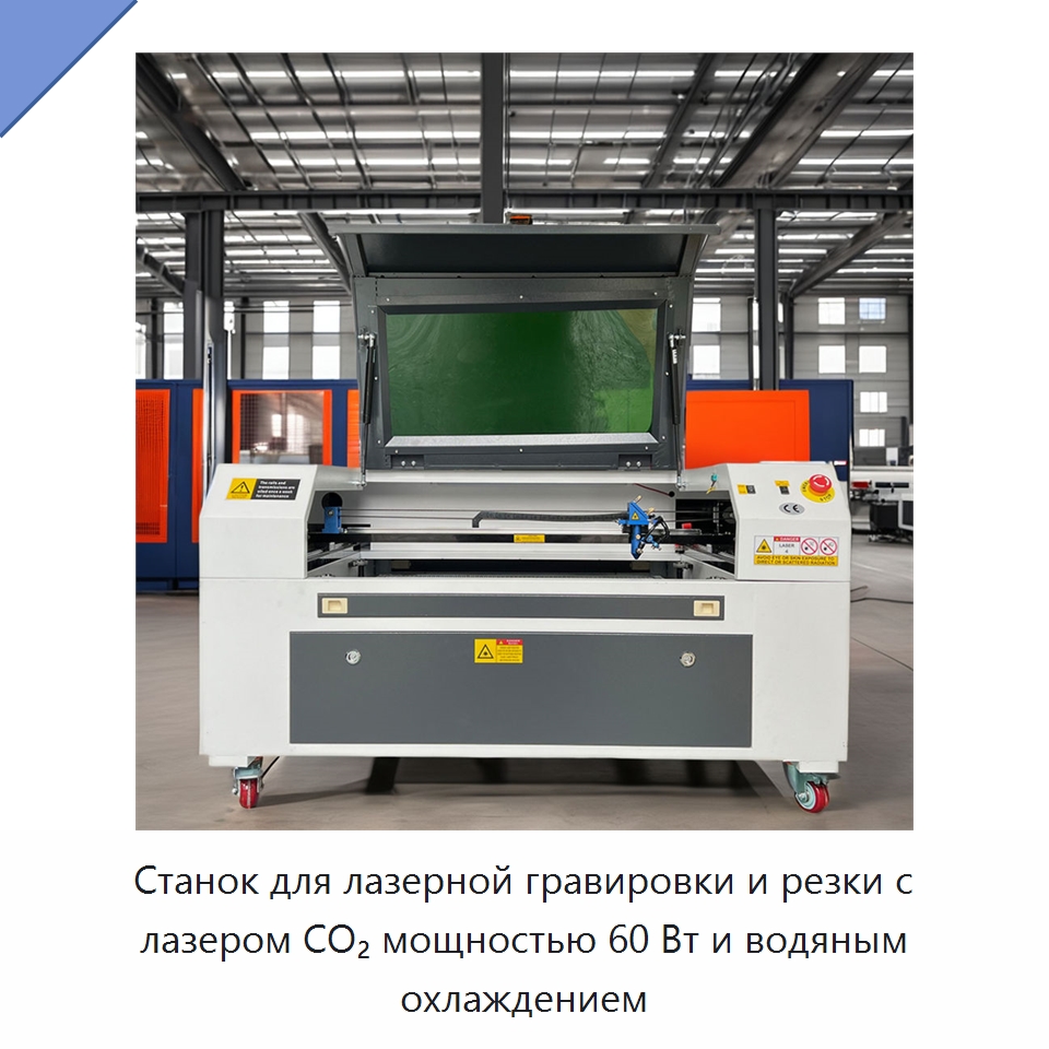Станок для лазерной гравировки и резки с лазером CO₂ мощностью 60 Вт и водяным охлаждением — Лазерные гравировальные станки