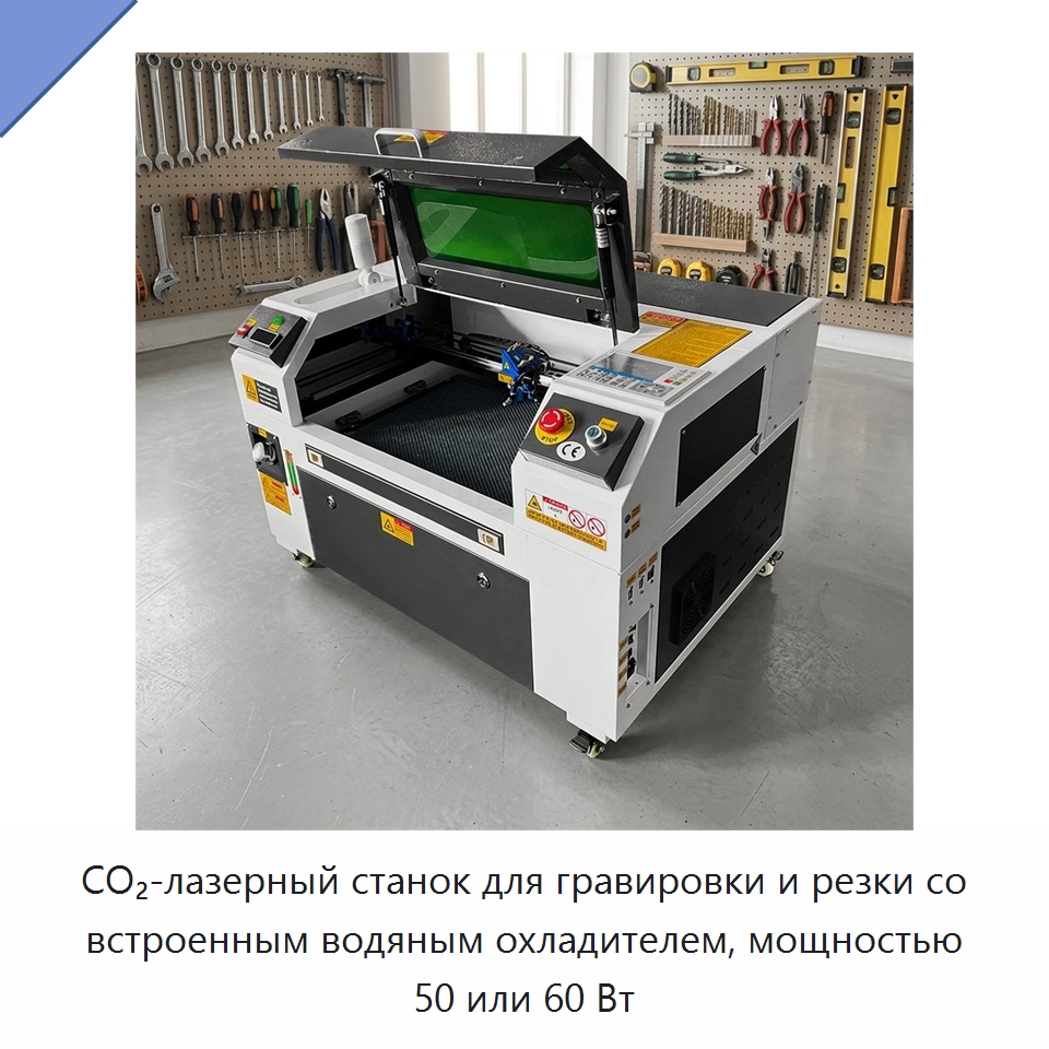 CO₂-лазерный станок для гравировки и резки со встроенным водяным охладителем, мощностью 50 или 60 Вт — Лазерные гравировальные станки