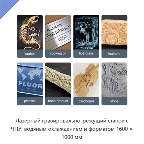 Лазерный гравировально-режущий станок с ЧПУ, водяным охлаждением и форматом 1600 × 1000 мм