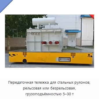 Передаточная тележка для стальных рулонов, рельсовая или безрельсовая, грузоподъёмностью 5–30 т