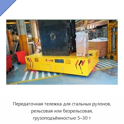 Передаточная тележка для стальных рулонов, рельсовая или безрельсовая, грузоподъёмностью 5–30 т