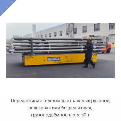 Передаточная тележка для стальных рулонов, рельсовая или безрельсовая, грузоподъёмностью 5–30 т