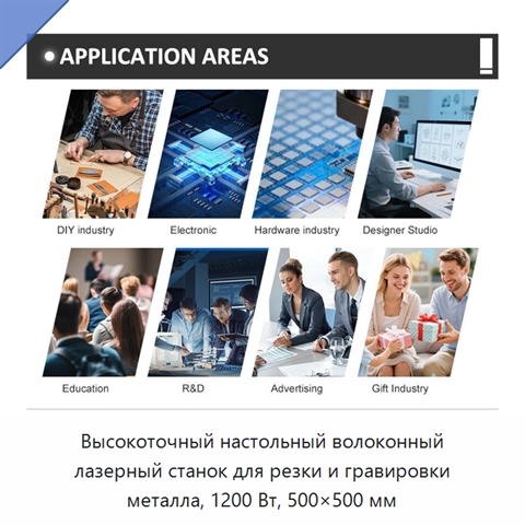 Высокоточный настольный волоконный лазерный станок для резки и гравировки металла, 1200 Вт, 500×500 мм
