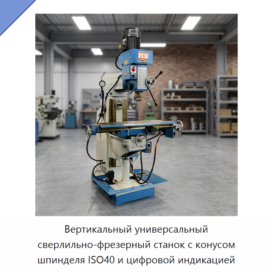 Вертикальный универсальный сверлильно-фрезерный станок с конусом шпинделя ISO40 и цифровой индикацией — Фрезерные станки