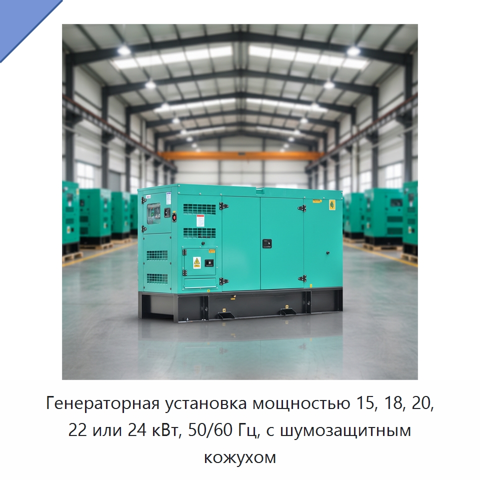 Генераторная установка мощностью 15, 18, 20, 22 или 24 кВт, 50/60 Гц, с шумозащитным кожухом — Дизельные генераторы